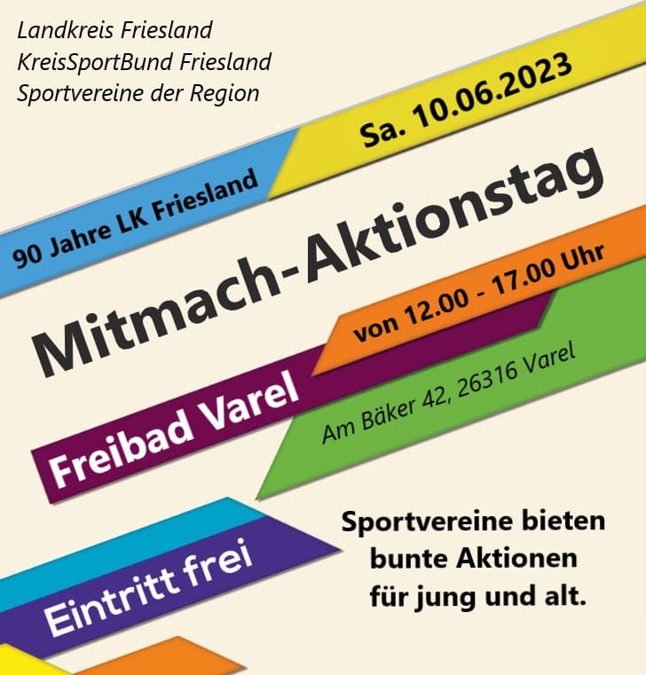 Sei dabei! Mitmach-Aktionstag mit Sportvereinen im Vareler Freibad